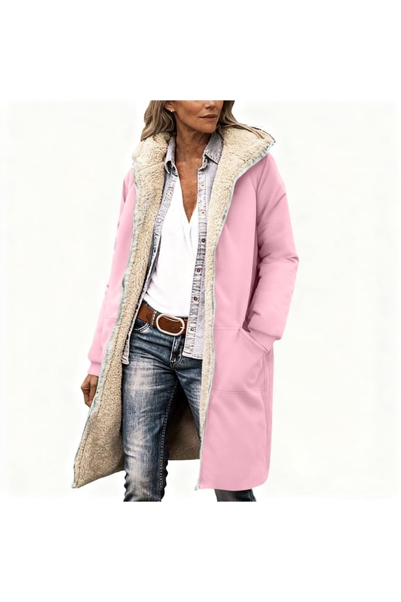 Womens Winter Long Coats Trendy Plush Fleece Sherpa Lined Jacket Casual Oversized Outerwear with Hood