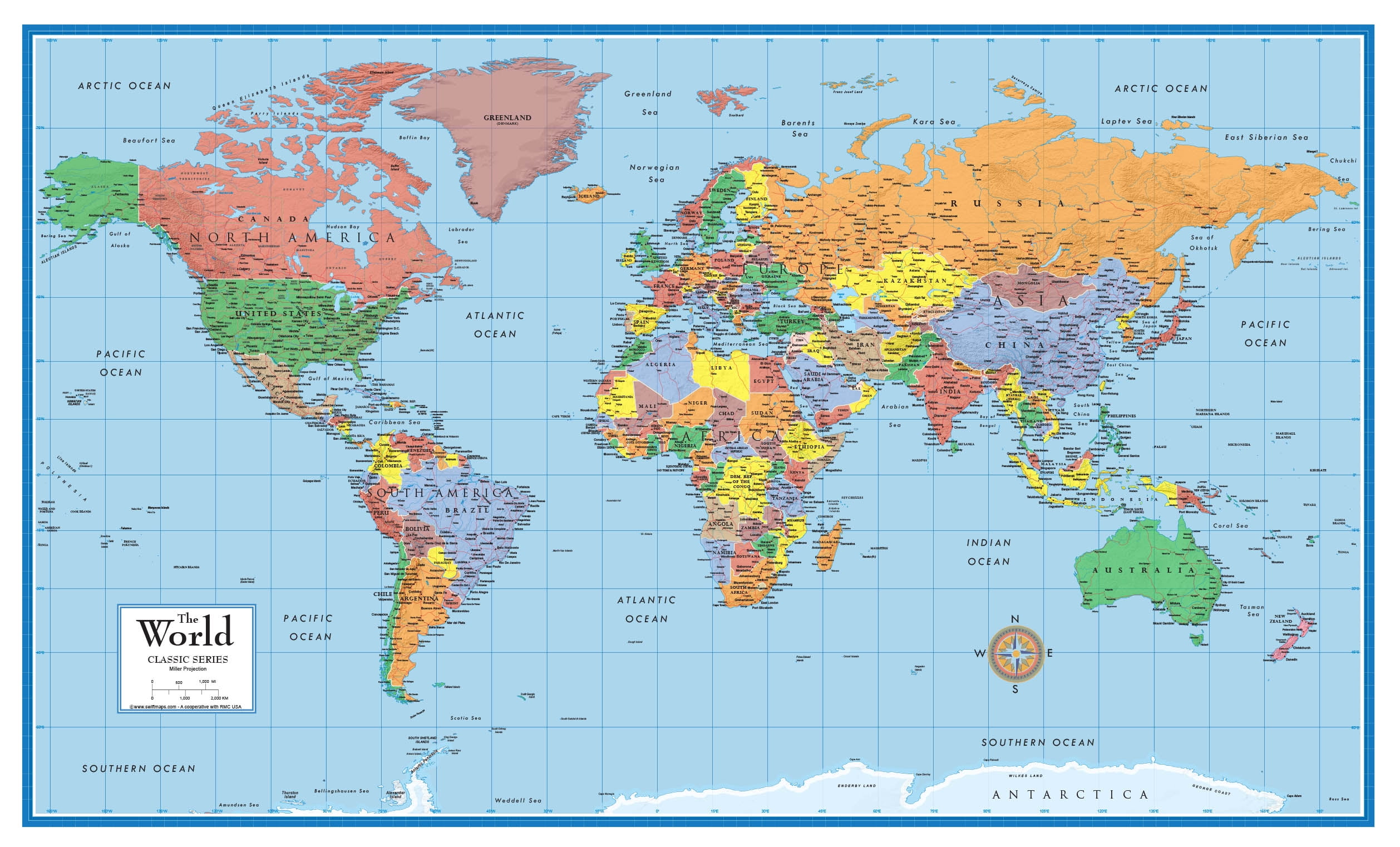 Swiftmaps 24" x 36" World Classic Elite Wall Map Laminated