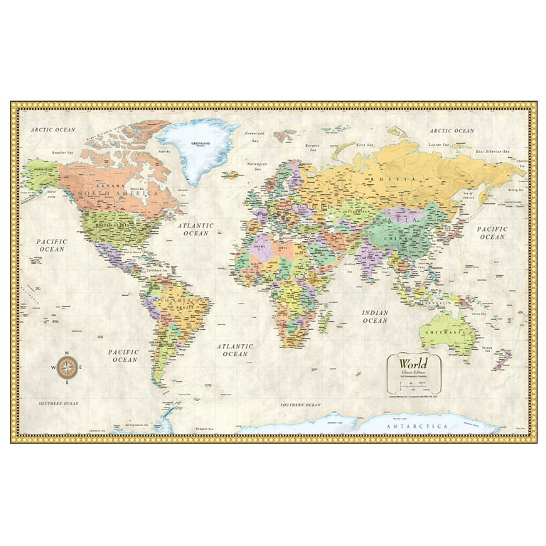 Swiftmaps Laminated RMC Classic Edition World Wall Map Poster, 50