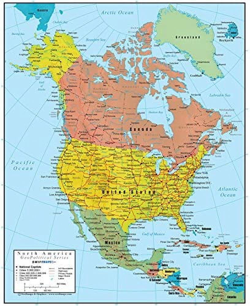 Swiftmaps North America Wall Map GeoPolitical Edition (18x22 Laminated ...