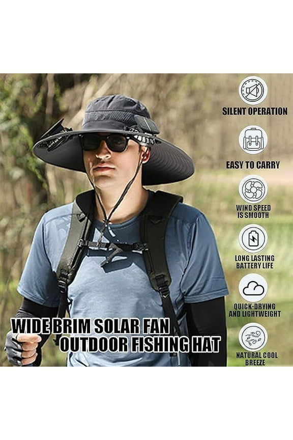 Solar Fan Hats for Men, Upf50+ Solar Fan Hat, Solar Powered Fan Hat with 2 Solar Fan Fishing Hats, 3 Speed Adjustable, Gray