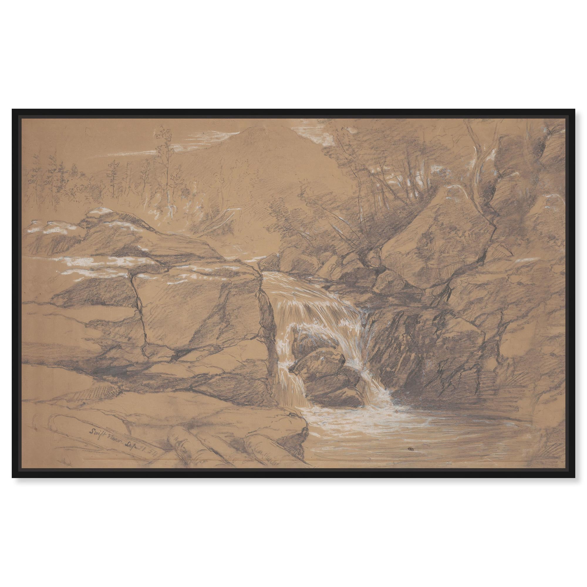 Swiftwater Vintage Landscape Canvas Art with Black Frame, 24" x 16"