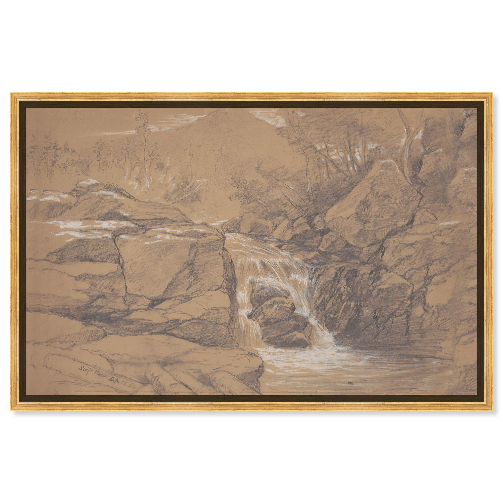 Vintage Landscape Canvas Art with Gold Frame, 15" x 10"