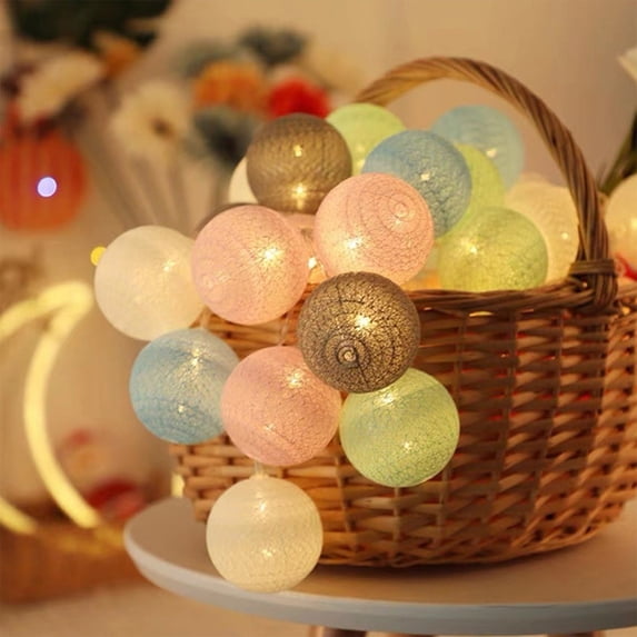 Swiftyle 1-3 Sets 3cm Cotton Gift Ball LED String, Colorful Holiday Light 1.5m/2m/3m Option Indoor/Outdoor Party/Garden Decor Battery-P owered