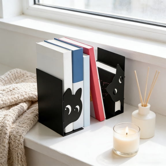 Swiftyle 2 Pcs Decorative Metal Bookends for Office Desk, Reading Decor Bookshelf Organizer, Unique Gift for Book Lovers, Home Library Decor
