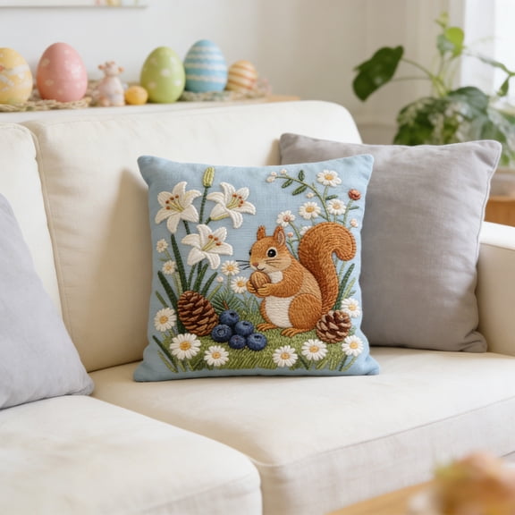 Swiftyle 3 Pcs Embroidery Decorative Throw Pillow Cover Cute Easter Good Things Home Decor for Sofa Bedroom Living Room(45*45cm)
