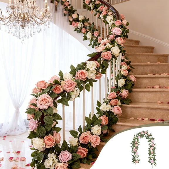 Swiftyle 4 Pcs Simulation Rose Rattan Arch Wedding Flower Lintel Outdoor Arrangement Decoration Ceremony Backdrop Floral Decor(L)