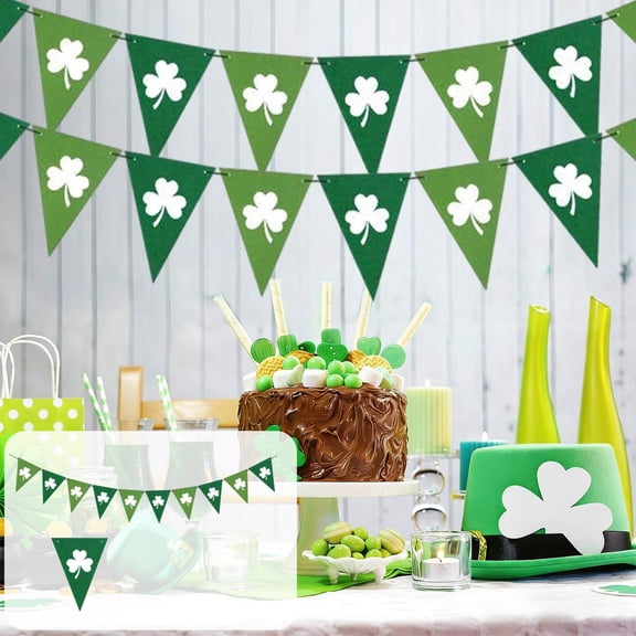Swiftyle 4 Pcs St. Patrick's Day Decorations Shamrock Party Supplies Green Trefoil Banner for Irish Festival Celebration