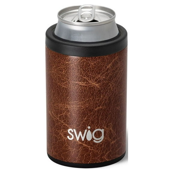Swig Life 12oz Can + Bottle Cooler | Insulated Stainless Steel Beverage Cooler | Leather