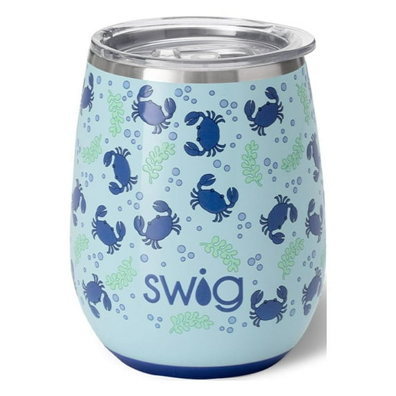 Swig Life 14oz Stemless Wine Cup | Insulated Stainless Steel Wine Tumbler | Blue Crab