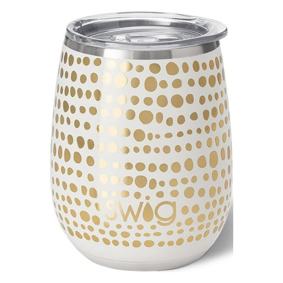 Swig Life 14oz Stemless Wine Cup | Insulated Stainless Steel Wine Tumbler | Glamazon Gold