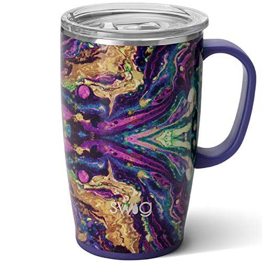 Swig Life 18oz Travel Mug with Handle and Lid, Stainless Steel, Dishwasher  Safe, Cup Holder Friendly, Triple Insulated Coffee Mug Tumbler in Purple  Reign Print 