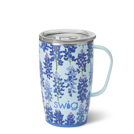 Swig Life 18oz Travel Mug | Insulated Stainless Steel Tumbler with Handle | Bluebonnet