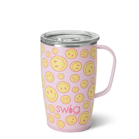 Swig Life 18oz Travel Mug | Insulated Stainless Steel Tumbler with Handle | Oh Happy Day