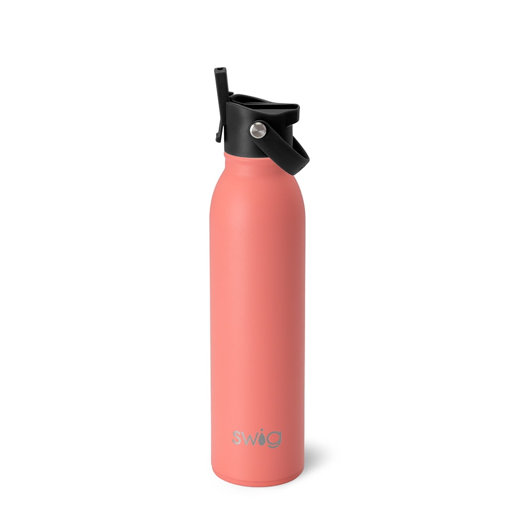 Swig Life 20oz Flip + Sip Bottle | Insulated Stainless Steel Water Bottle with Straw | Coral