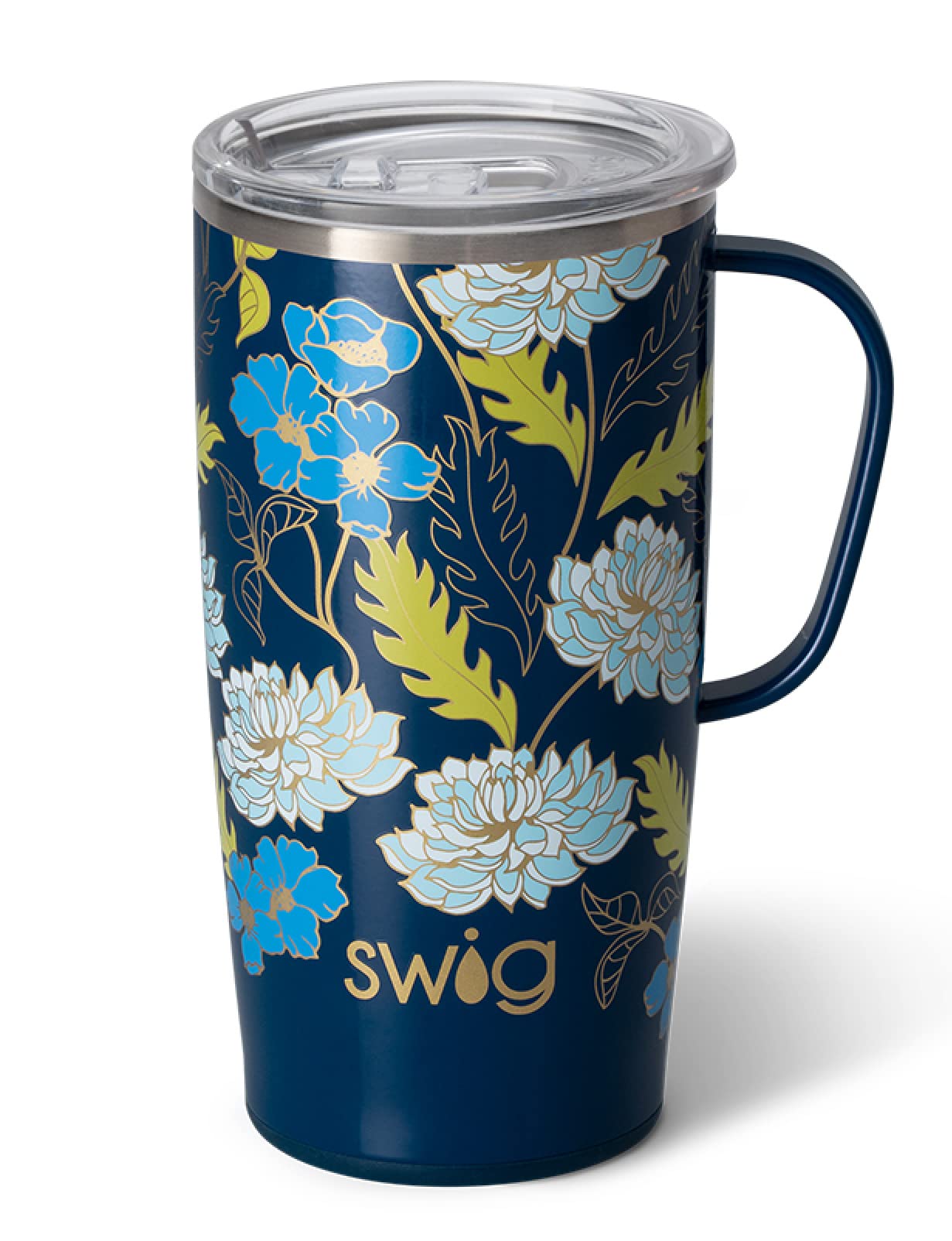Swig Life 22oz Tall Travel Mug with Handle and Lid, Cup Holder Friendly,  Dishwasher Safe, Stainless Steel, Triple Insulated Coffee Mug Tumbler  (Water Lily) 