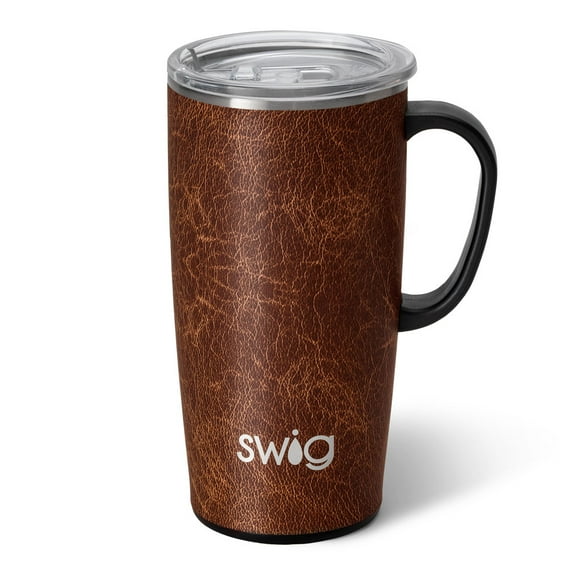 Swig Life 22oz Travel Mug | Insulated Stainless Steel Tumbler with Handle | Leather