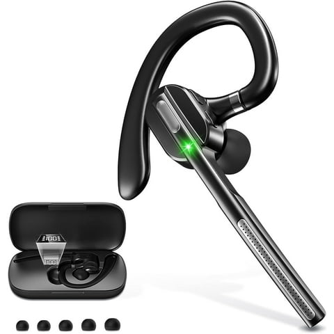 Swiifome Bluetooth Headset V5.1 Wireless Earpiece with Charging Case, Noise Canceling Mic, Battery Display for Phone & PC