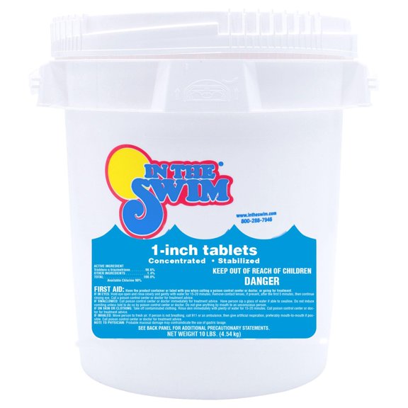 In The Swim 1 Inch Stabilized Chlorine Tablets for Sanitizing Swimming Pools - Fast Dissolving - 90% Available Chlorine - Tri-Chlor - 10 Pounds U001010040AE
