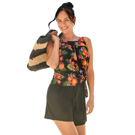 Swim 365 Women's Plus Size 2-Piece Blouson Swim Set