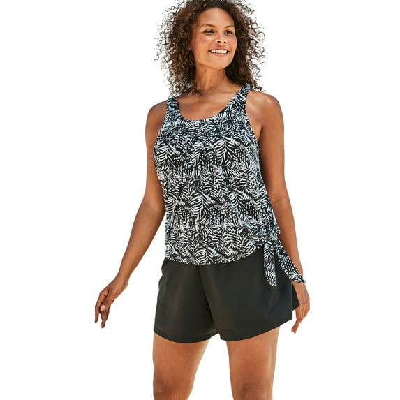 Swim 365 Women's Plus Size Scoop-Neck Blouson Tummy Control Two-Piece Swim Set