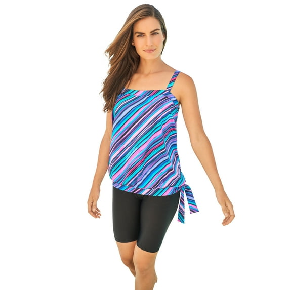 Swim 365 Women's Plus Size Blouson Tankini Top With Adjustable Straps
