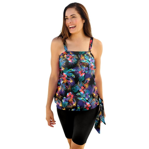 Swim 365 Women's Plus Size Blouson Tankini Top With Adjustable Straps