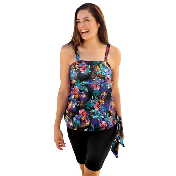 Swim 365 Women's Plus Size Blouson Tankini Top With Adjustable Straps