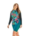 thumbnail image 1 of Swim 365 Women's Plus Size Chlorine Resistant Long-Sleeve Colorblock Swim Tee, 1 of 4
