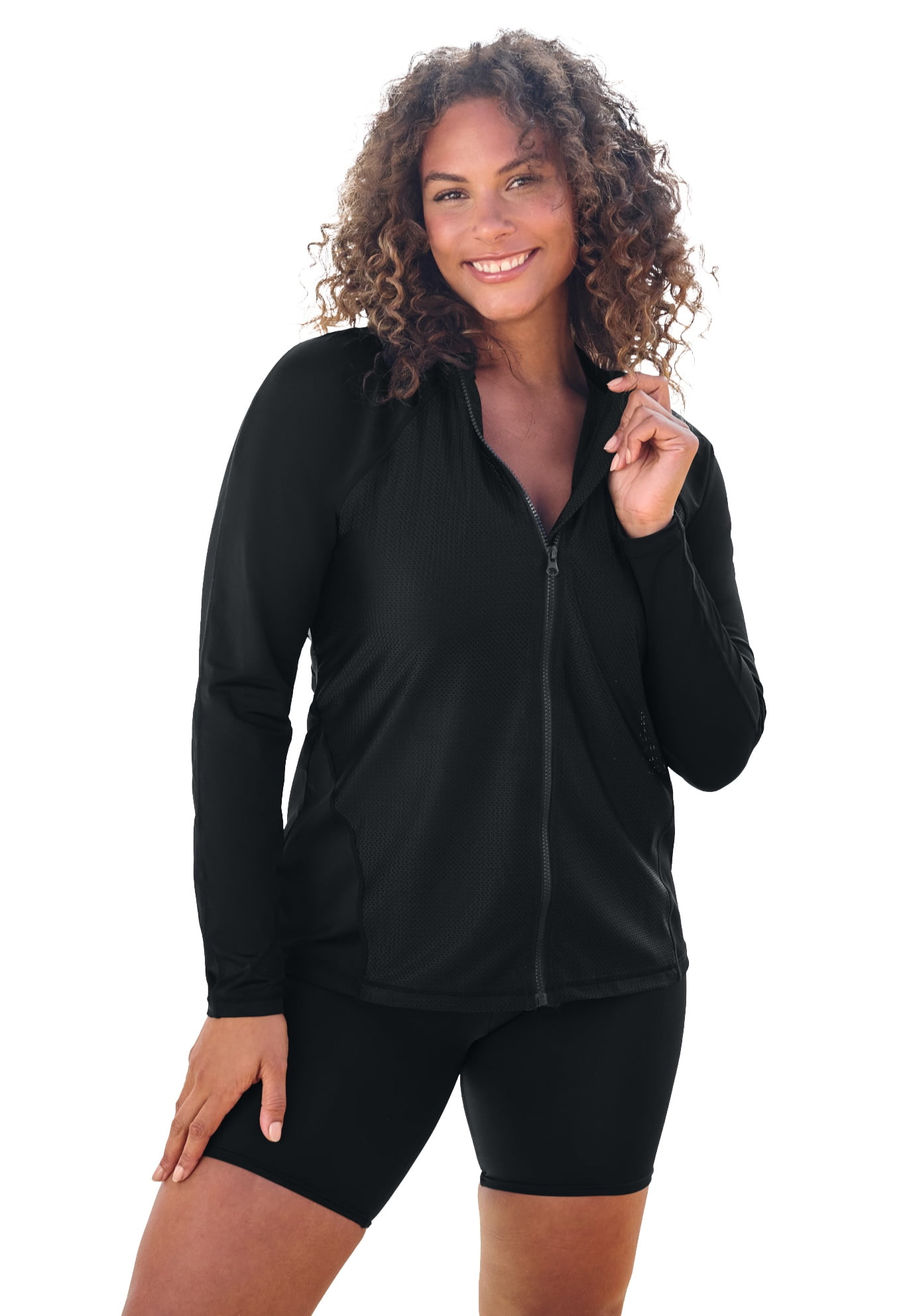 Swim 365 Women's Plus Size Chlorine Resistant Long-Sleeve Colorblock Swim Tee