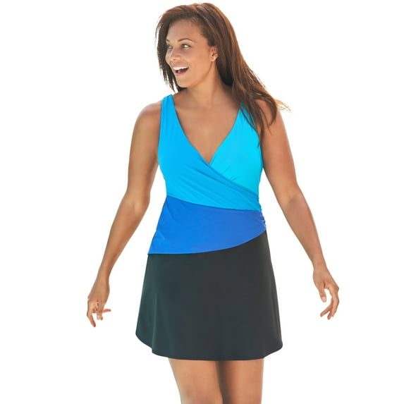 Swim 365 Women's Plus Size Colorblock Fit-And-Flare Swim Dress
