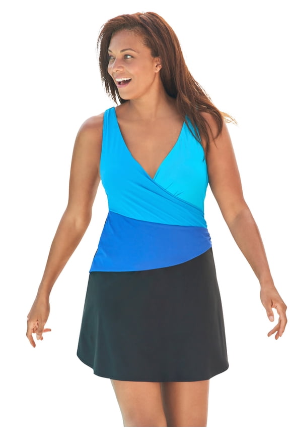 Women's Plus Size Colorblock Fit-And-Flare Swim Dress
