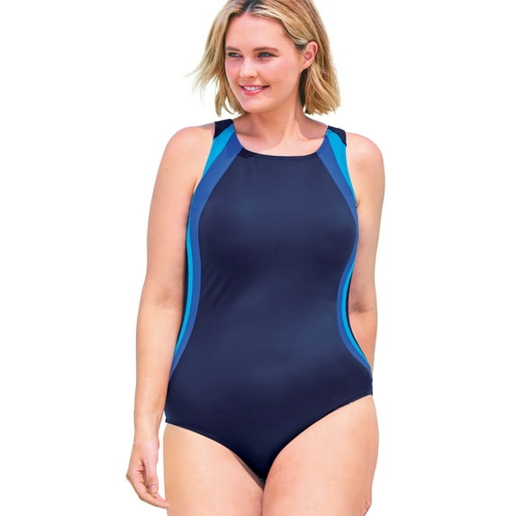 Swim 365 Women's Plus Size Colorblock One-Piece Swimsuit With Shelf Bra