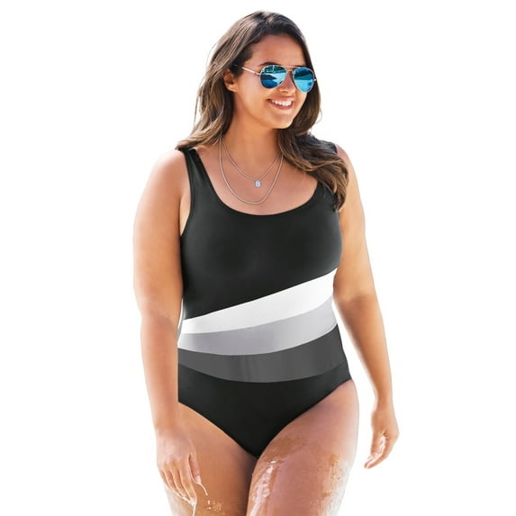Swim 365 Women's Plus Size Colorblock One-Piece