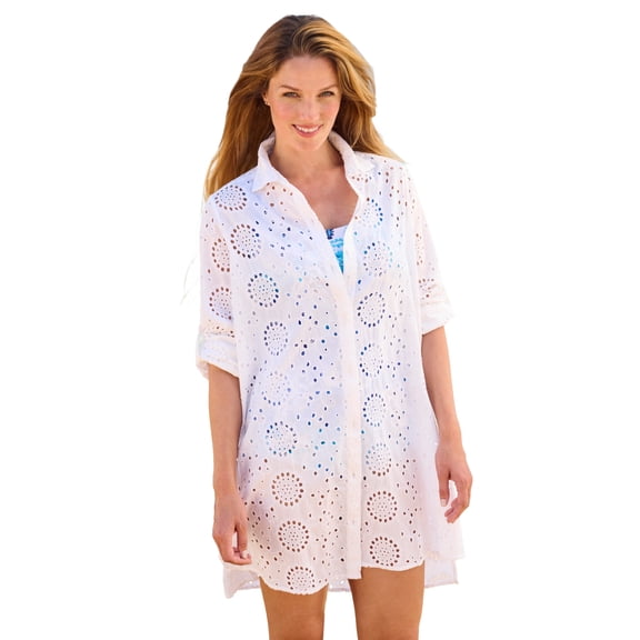 Swim 365 Women's Plus Size Eyelet Cover-Up Shirt