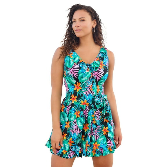 Swim 365 Women's Plus Size Faux-Wrap Swim Dress