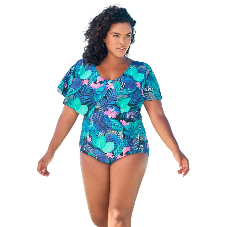 Swim 365 Women s Plus Size Flutter Sleeve One Piece Walmart