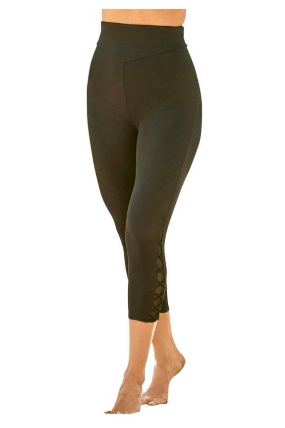 Swim 365 Women's Plus Size High-Waisted Swim Capri With Lattice Detail