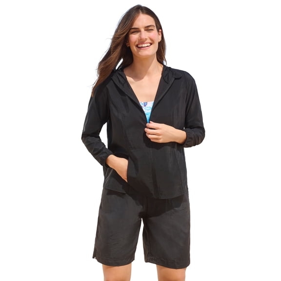 Swim 365 Women's Plus Size Hooded Taslon Cover Up