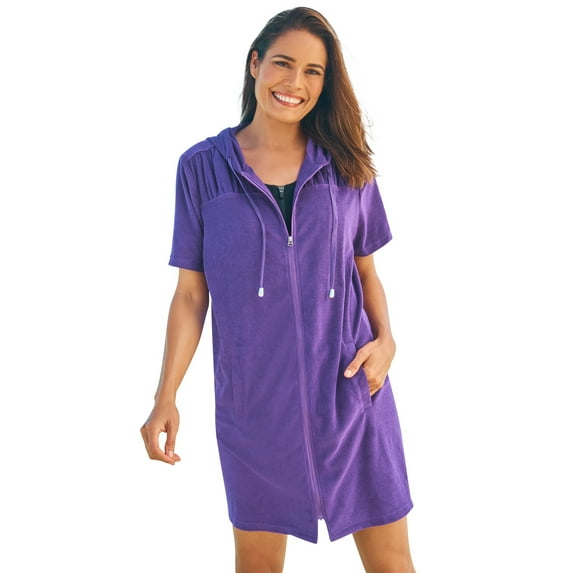 Swim 365 Women's Plus Size Hooded Terry Swim Cover Up