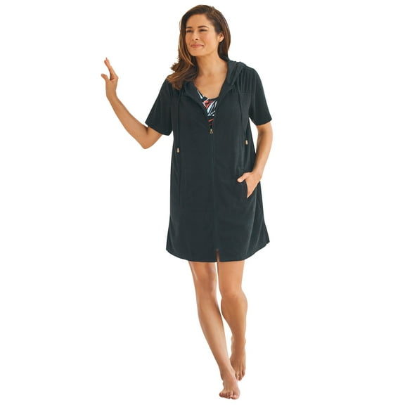 Swim 365 Women's Plus Size Hooded Terry Swim Cover Up
