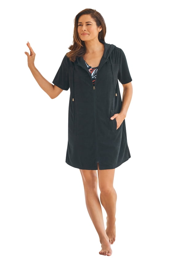 Swim 365 Women's Plus Size Hooded Terry Swim Cover Up