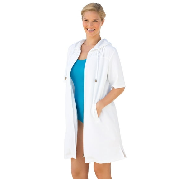 Swim 365 Women's Plus Size Hooded Terry Swim Cover Up