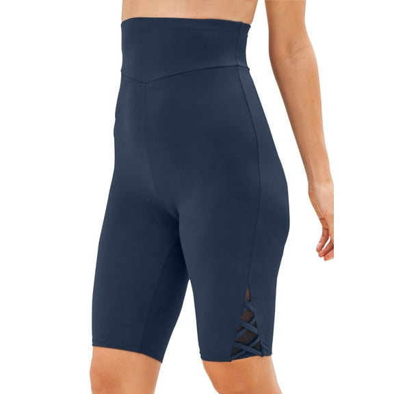 Swim 365 Women's Plus Size Lattice-Detailed High-Waist Bike Short