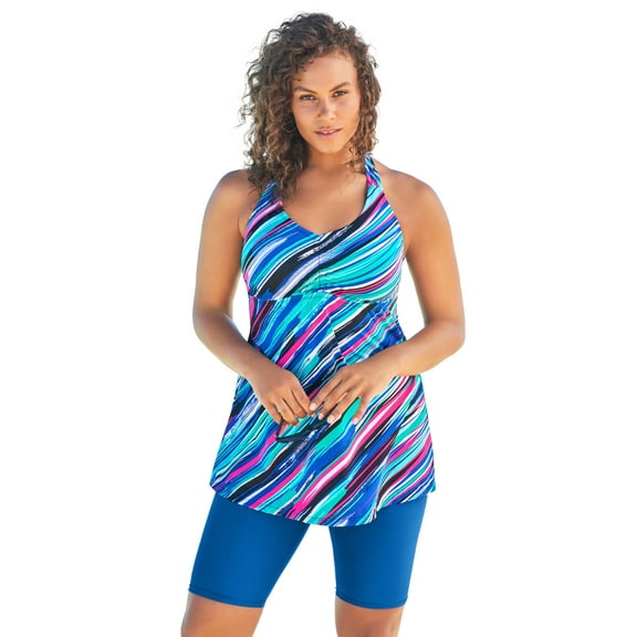 Swim 365 Women's Plus Size Longer Length Braided Tankini Top