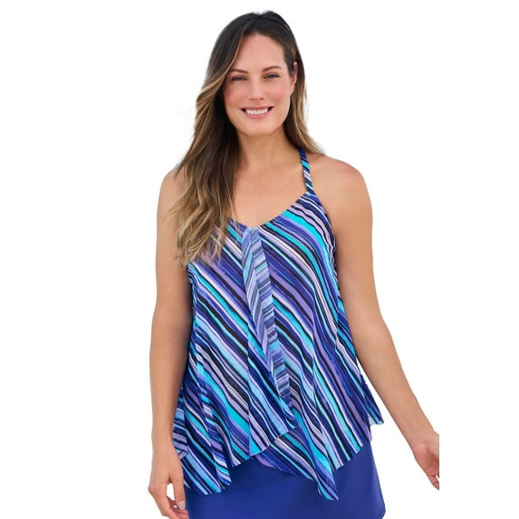 Swim 365 Women's Plus Size Longer-Length Mesh Tankini Top