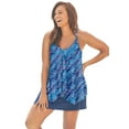 thumbnail image 1 of Swim 365 Women's Plus Size Longer-Length Draped Mesh Racerback Tankini Top, 1 of 5