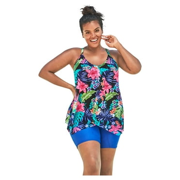 Swim 365 Women's Plus Size Longer-Length Mesh Tankini Top