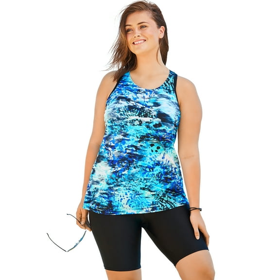 Swim 365 Women's Plus Size Longer-Length Racerback Tankini Top