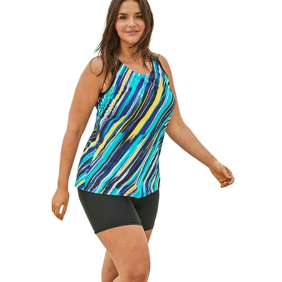 Swim 365 Women's Plus Size Longer-Length High-Neck Racerback Tankini Top